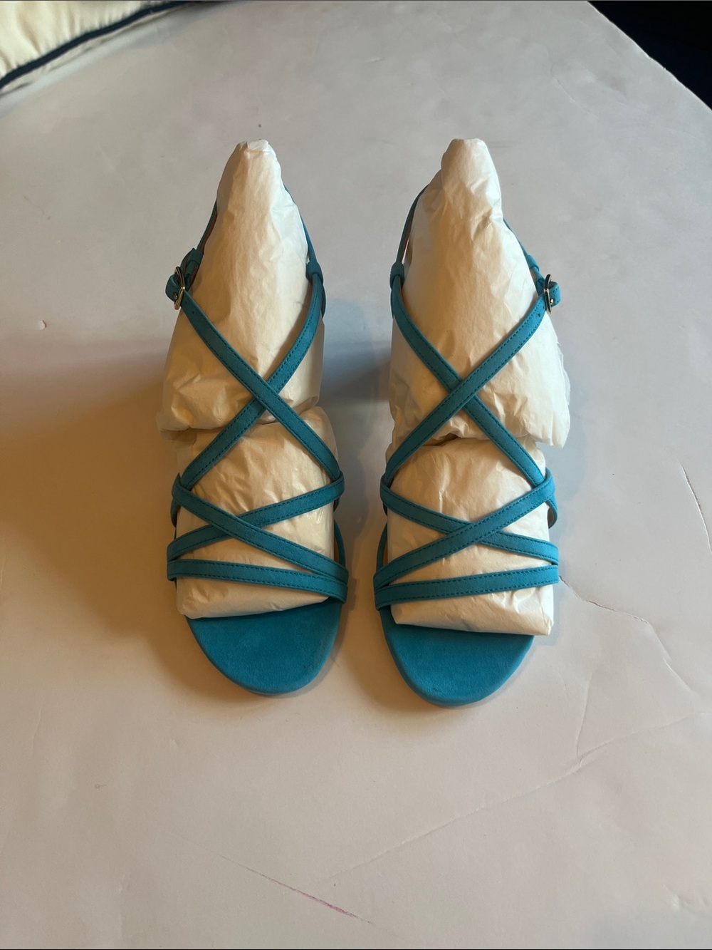 Talbots Suede Teal Women's Sandals with Crossed Ankle Buckle size 7